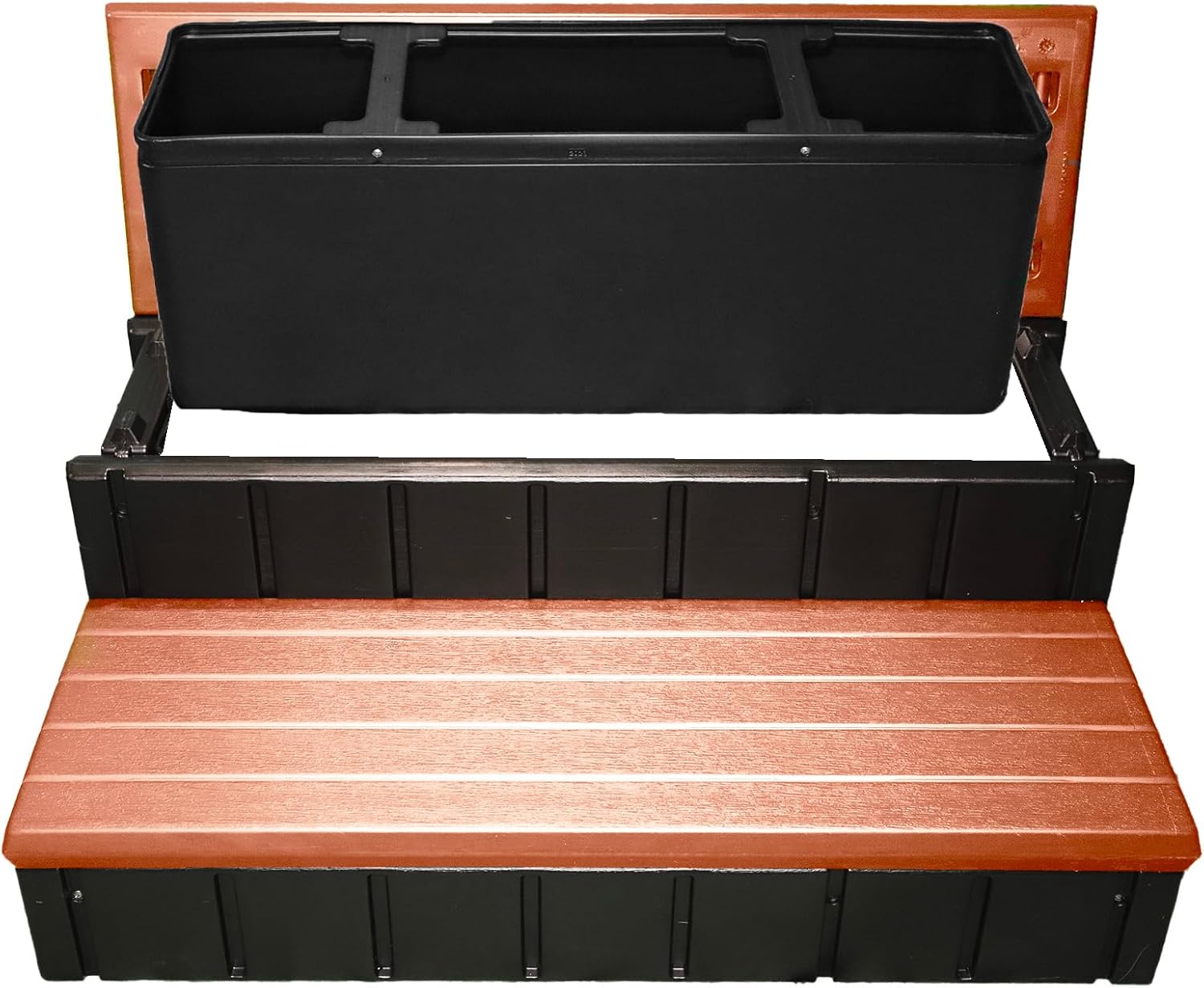 Confer Plastics Two Tier 36" Wide Storage Hot Tub Step: Durable, Multi-Functional, Non-Skid Spa Steps, Easy Installation, Sturdy, Long Lasting Upgrade to Your Space. Proudly Made in USA. - Redwood