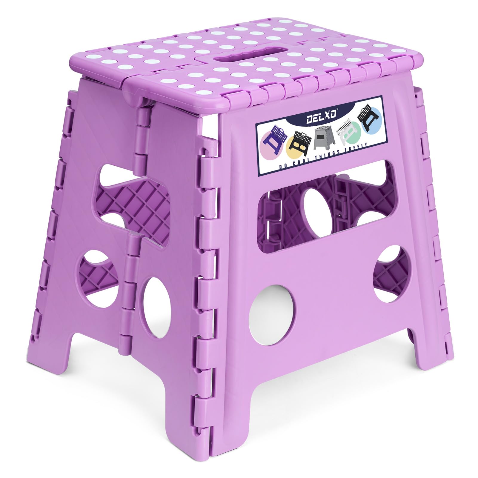 Delxo Folding Step Stool, 13 inch Non-Slip Foldable Stools Up to 300 LBS, Step Stool with Handle, Lightweight for Kitchen, Bathroom, Bedroom, Garden, Black, 1PC