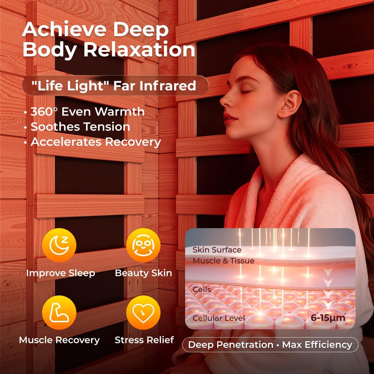 1 Person Far Infrared Sauna, Canadian Hemlock Thickened Wood, Extra-Thick Explosion-Proof Glass, 1000W Low EMF 110V with 7 Heaters, Chromotherapy Lights, Control Panel, Bluetooth Speaker, Red Cedar