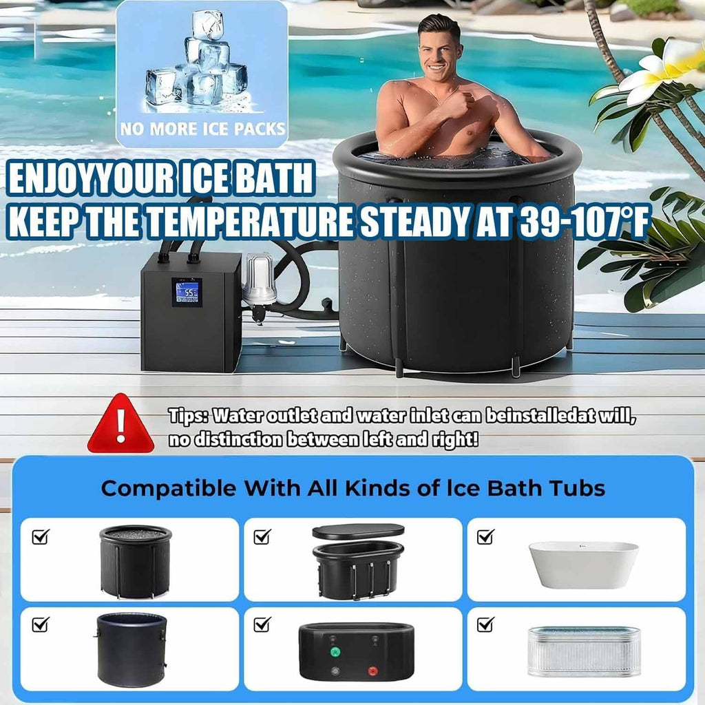 1/3 Horsepower Ice Bath Water Chiller, Cold Plunge Chiller, Cools to 39°F, Remote Control, with External Filter & Submersible Pump,for Home Cold Plunge & Athletes Doublewaterpump