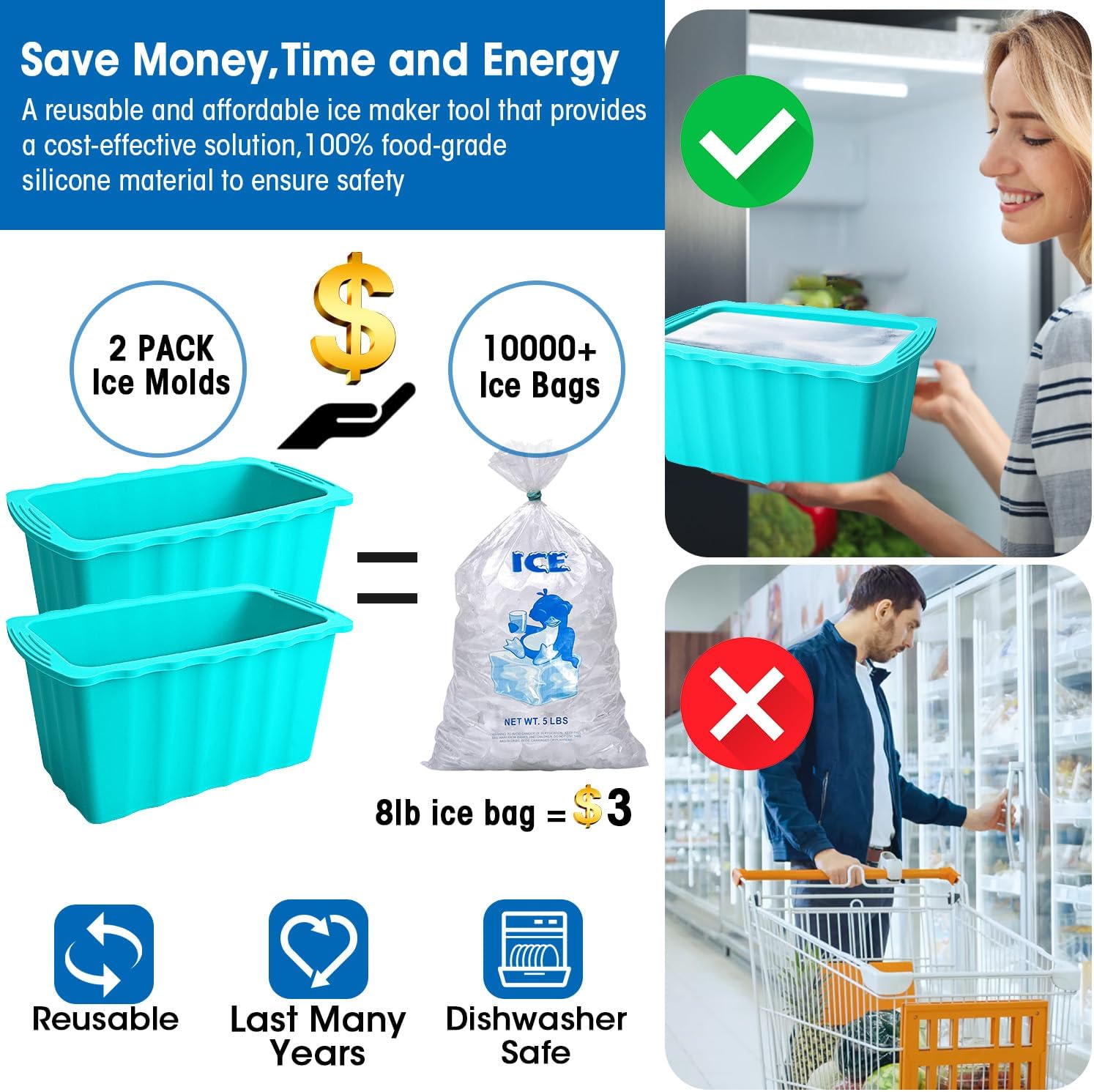 2Pack Extra Large Ice Block Molds-12LB Extra Thick Large Silicone Ice Cube Molds Reusable Giant Ice Cube Bricks Maker Molds Big Ice Tray for Coolers&Ice Bath Tub Cold Plunge Water Chiller Accessories