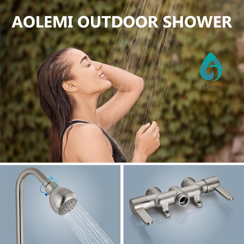 Aolemi Outdoor Shower Fixtures, 31" Exposed Shower System with Shower Head, 2-Handle Outdoor Shower Kit, 3 Inch Center Brass Mixing Valve, Brushed Nickel