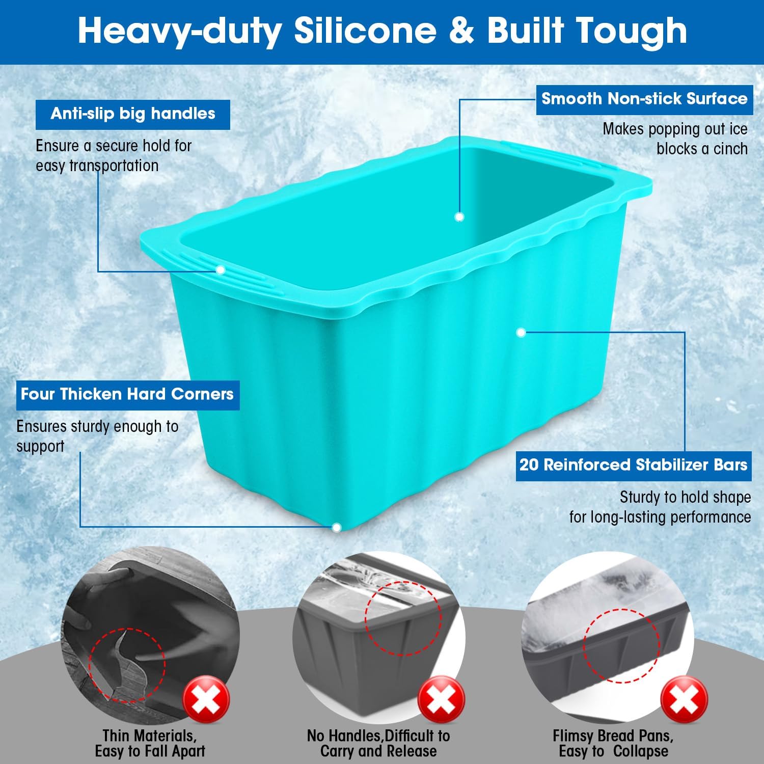 2Pack Extra Large Ice Block Molds-12LB Extra Thick Large Silicone Ice Cube Molds Reusable Giant Ice Cube Bricks Maker Molds Big Ice Tray for Coolers&Ice Bath Tub Cold Plunge Water Chiller Accessories