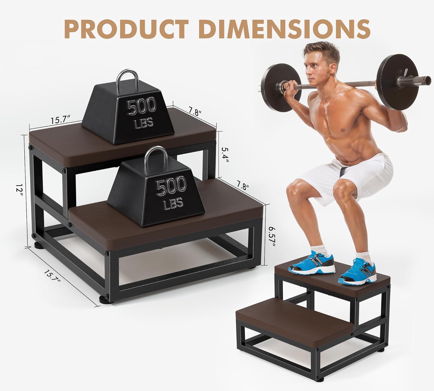 2-Step Waterproof HDPE Step Stools for Adults Kids, Heavy Duty Metal Frame Stepping Stools for High Beds, Non-Slip 2 Bedside Foot Stool with 500 Lbs+ Capacity, Kitchen, Bed, RV Step-Dark Brown