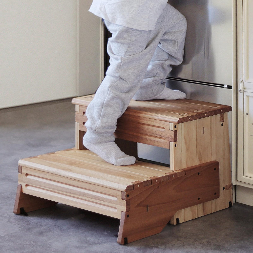 16" Wooden Two Step Stool for Adult & Kid, Wider, Deeper & Safer Bedside Steps, Anti-Slip. Riser 2-Step Spa & Hot Tub Stairs for Pool, Heavy Duty for Kitchen, Bathroom, Closet, High Bed Step