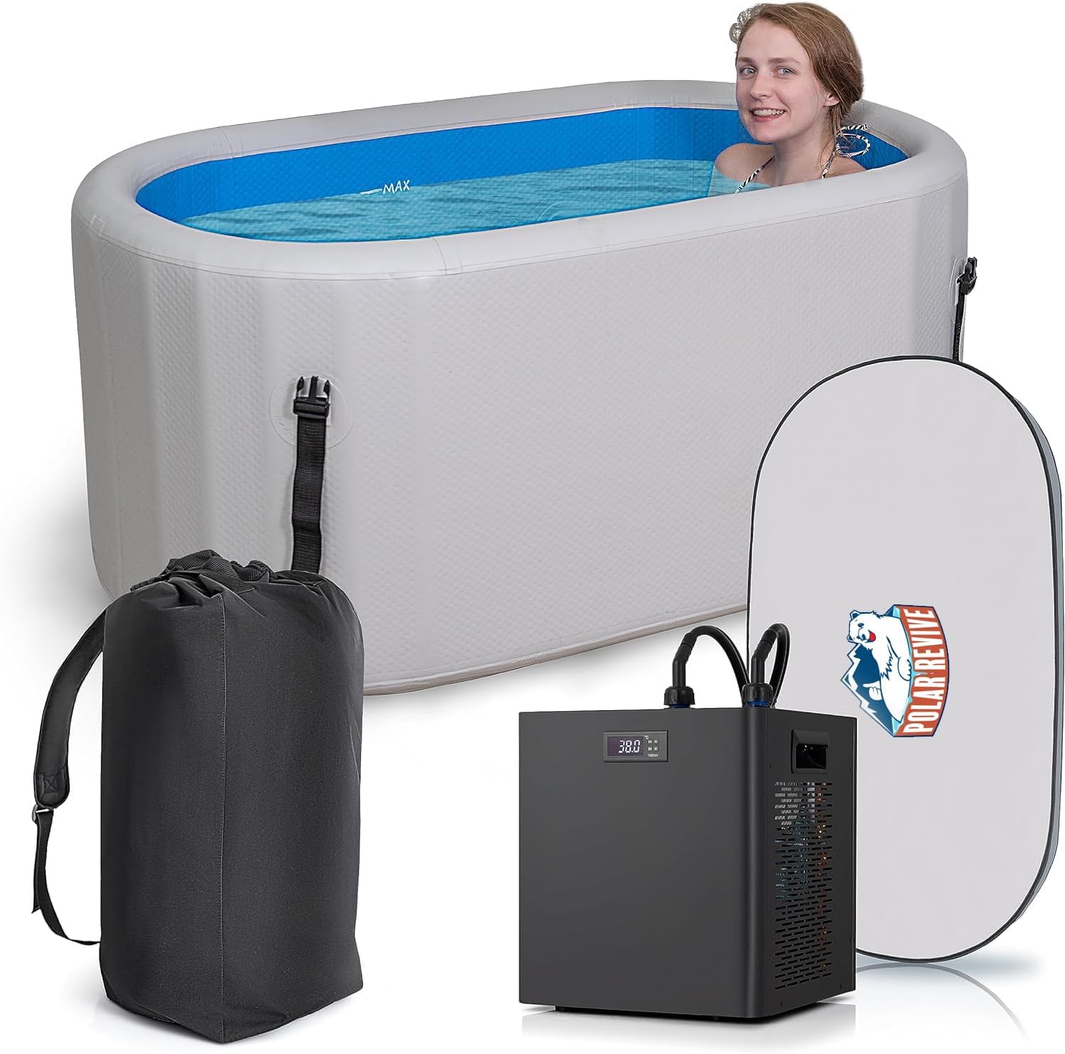 Polar Revive Glacier Ice Bathtub with Chiller. 1 HP Chiller with Tub Included (Gray, 1 HP)
