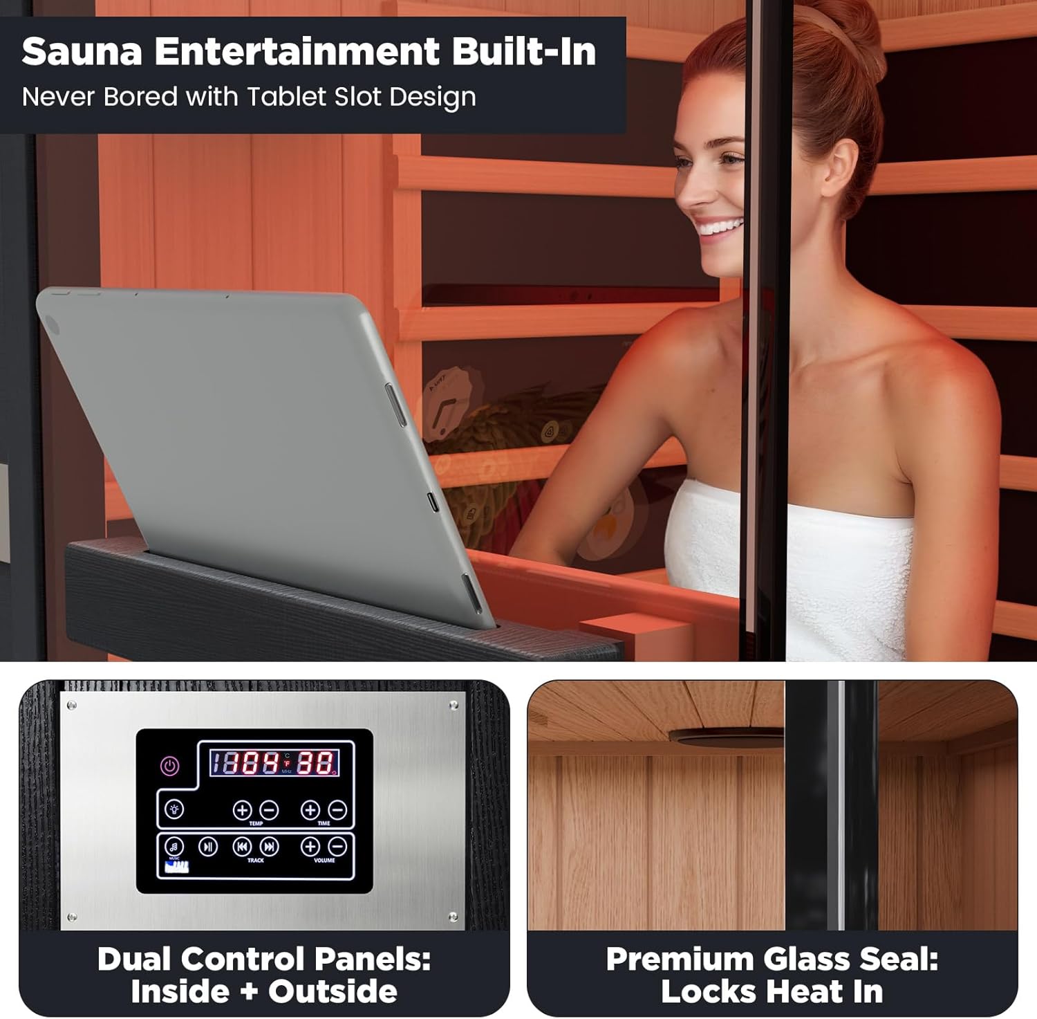 2-Person Full Spectrum Infrared Sauna, 1990W 120V with 12"*12" Red Light Therapy, 2 Speakers, Indoor Dry Sauna for Home & Gym, Canadian Hemlock Wood