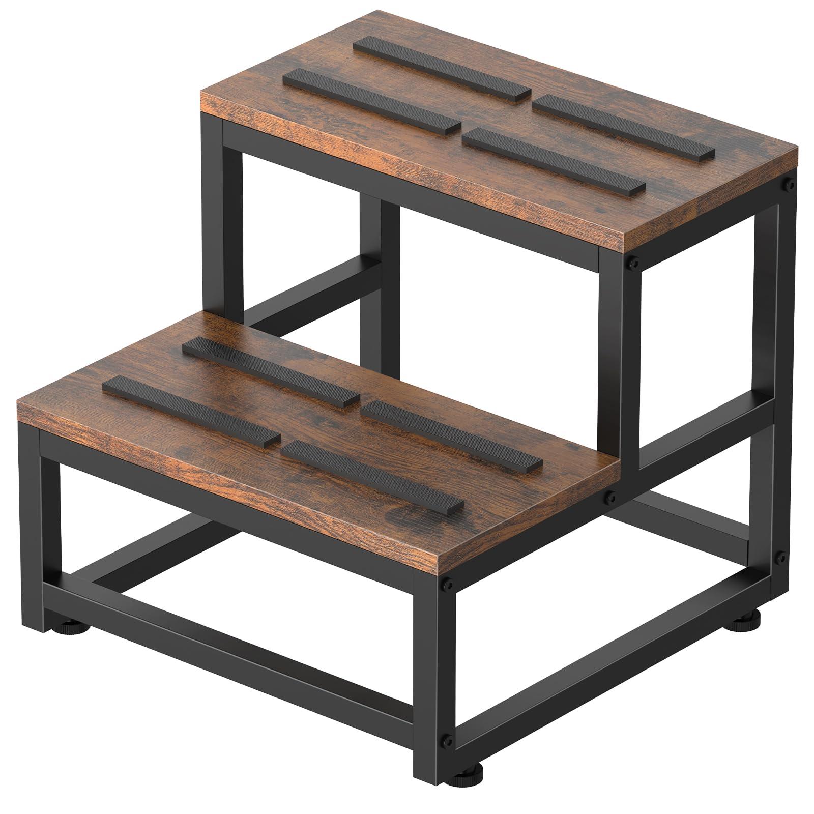 LIANTRAL Step Stool for Adults & Kids, Heavy Duty Wooden Stepping Stools, Bedside Foot Stool with 500lbs Load Capacity, Non-Slip 2 Step Stool for Bed, Kitchen, RV - Gray