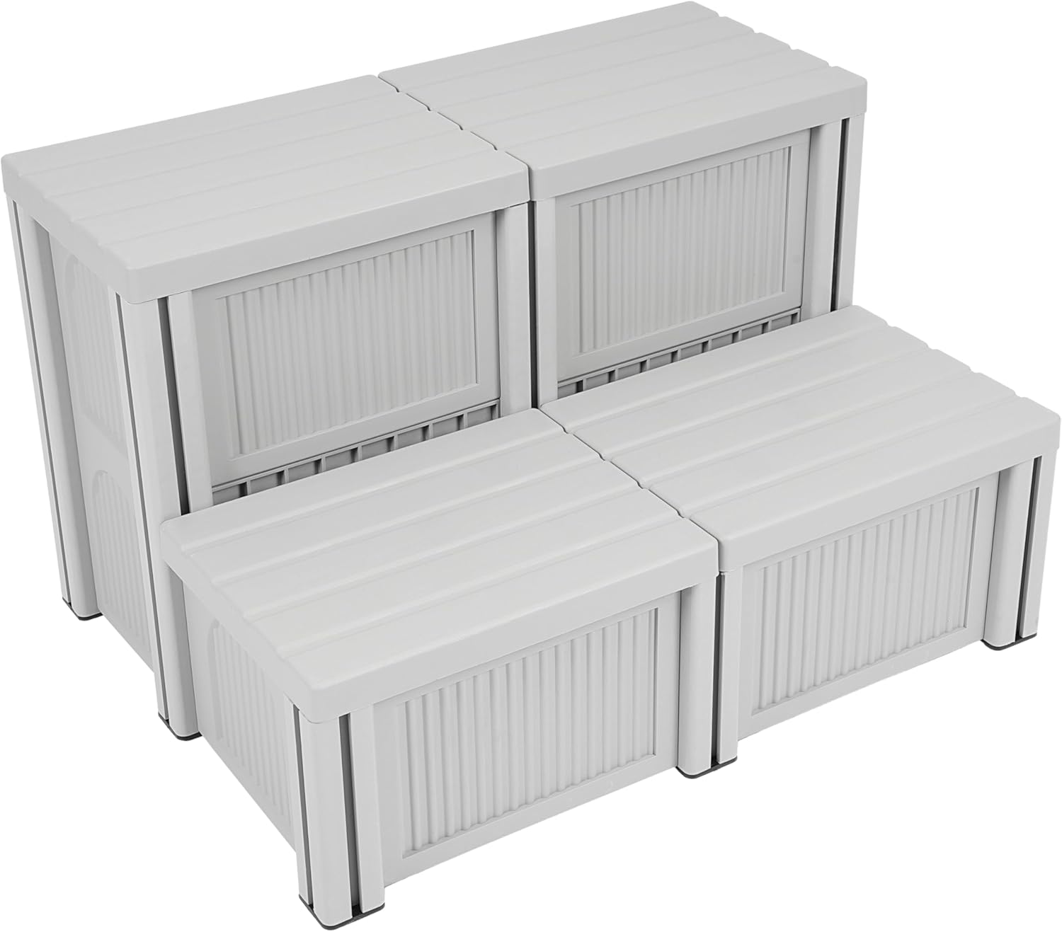 Hot Tub Steps Universal Sided Spa Steps 200lbs Load Capacity with Storage Compartment Outdoor/Indoor Spa Stairs for SPA, RV, Pool or Porch Plastic(PP) Textured Light Gray