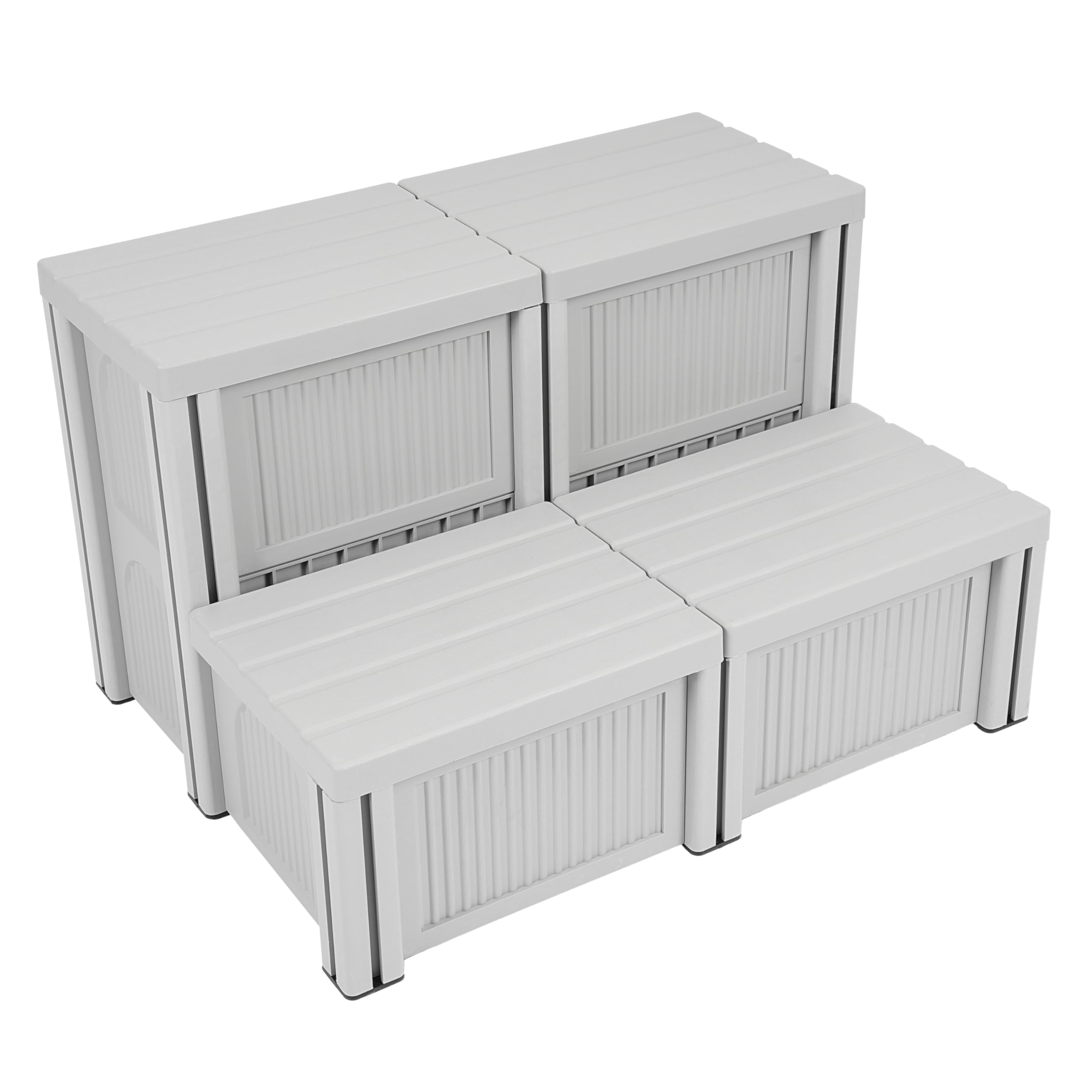 Hot Tub Steps Universal Sided Spa Steps 200lbs Load Capacity with Storage Compartment Outdoor/Indoor Spa Stairs for SPA, RV, Pool or Porch Plastic(PP) Textured Light Gray