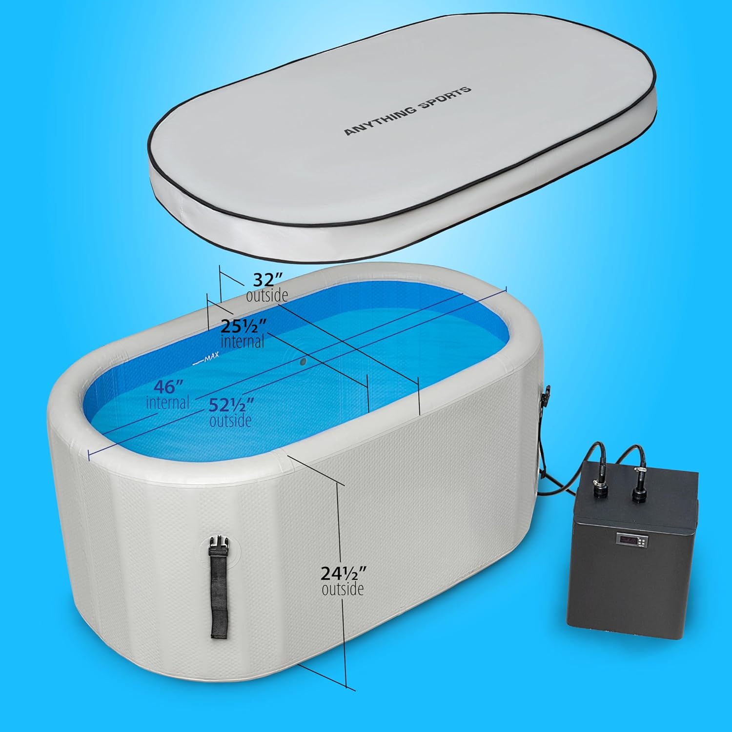 Polar Revive Glacier Ice Bathtub with Chiller. 1 HP Chiller with Tub Included (Gray, 1 HP)