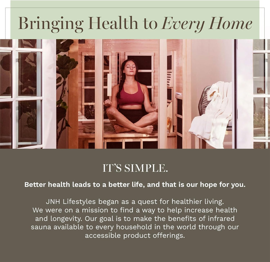 JNH Lifestyles Joyous 2-Person Low EMF FAR Infrared Sauna with Chromotherapy Light for Home Indoor Spa Use - 7 Carbon Fiber Heaters, Canadian Hemlock Wood