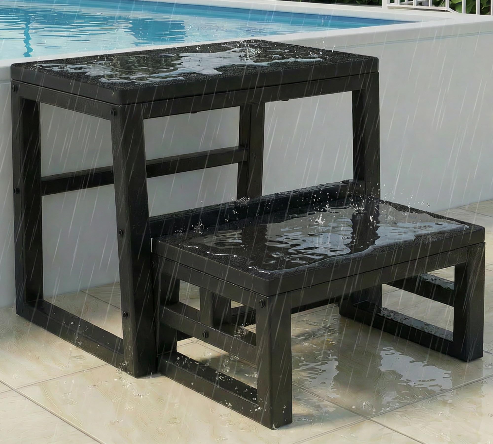 2-Step Waterproof HDPE Step Stools for Adults Kids, Heavy Duty Metal Frame Stepping Stools for High Beds, Non-Slip 2 Bedside Foot Stool with 500 Lbs+ Capacity, Kitchen, Bed, RV Step-Dark Brown