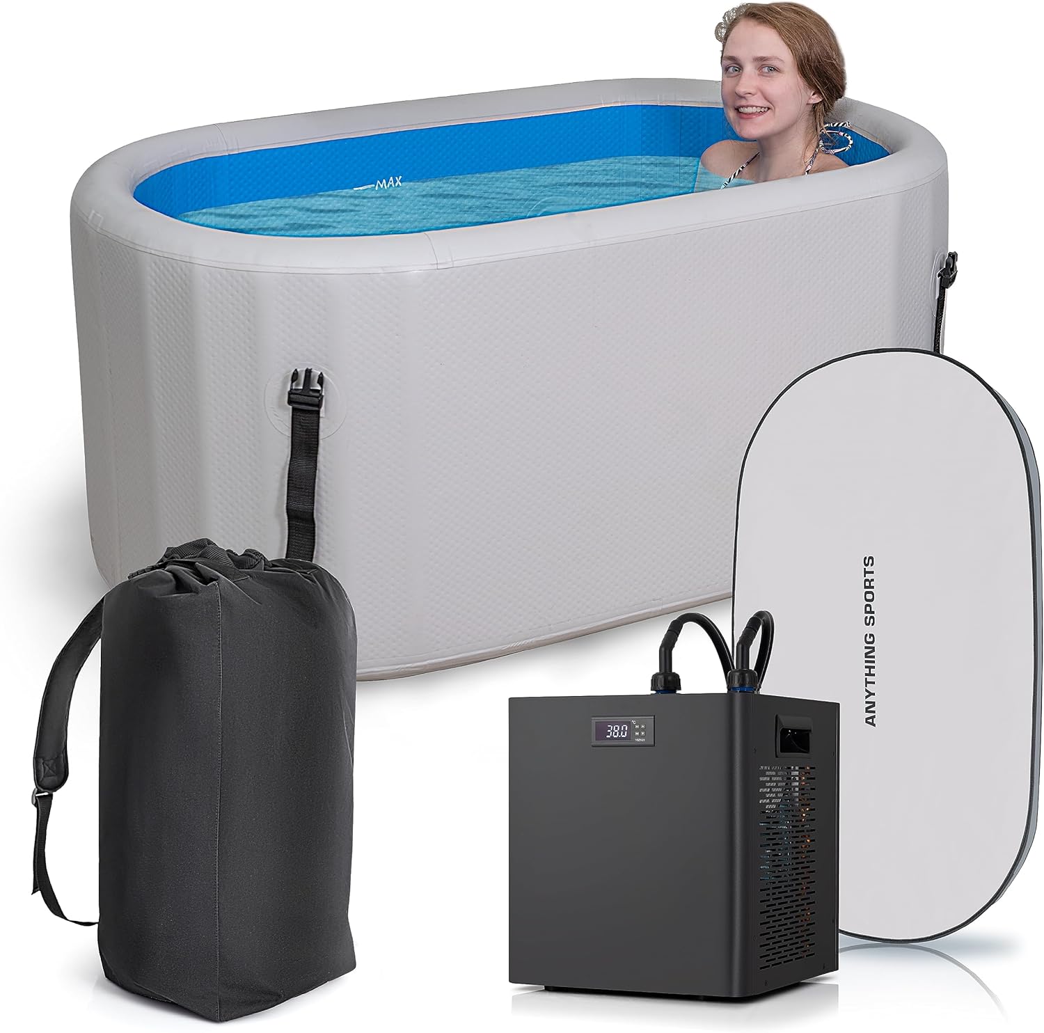 Polar Revive Glacier Ice Bathtub with Chiller. 1 HP Chiller with Tub Included (Gray, 1 HP)