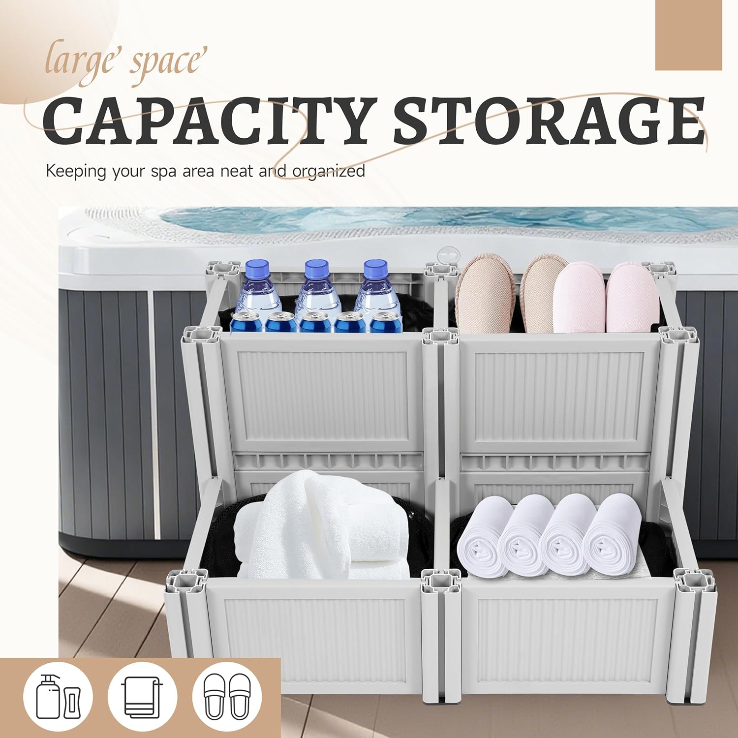 Hot Tub Steps Universal Sided Spa Steps 200lbs Load Capacity with Storage Compartment Outdoor/Indoor Spa Stairs for SPA, RV, Pool or Porch Plastic(PP) Textured Light Gray