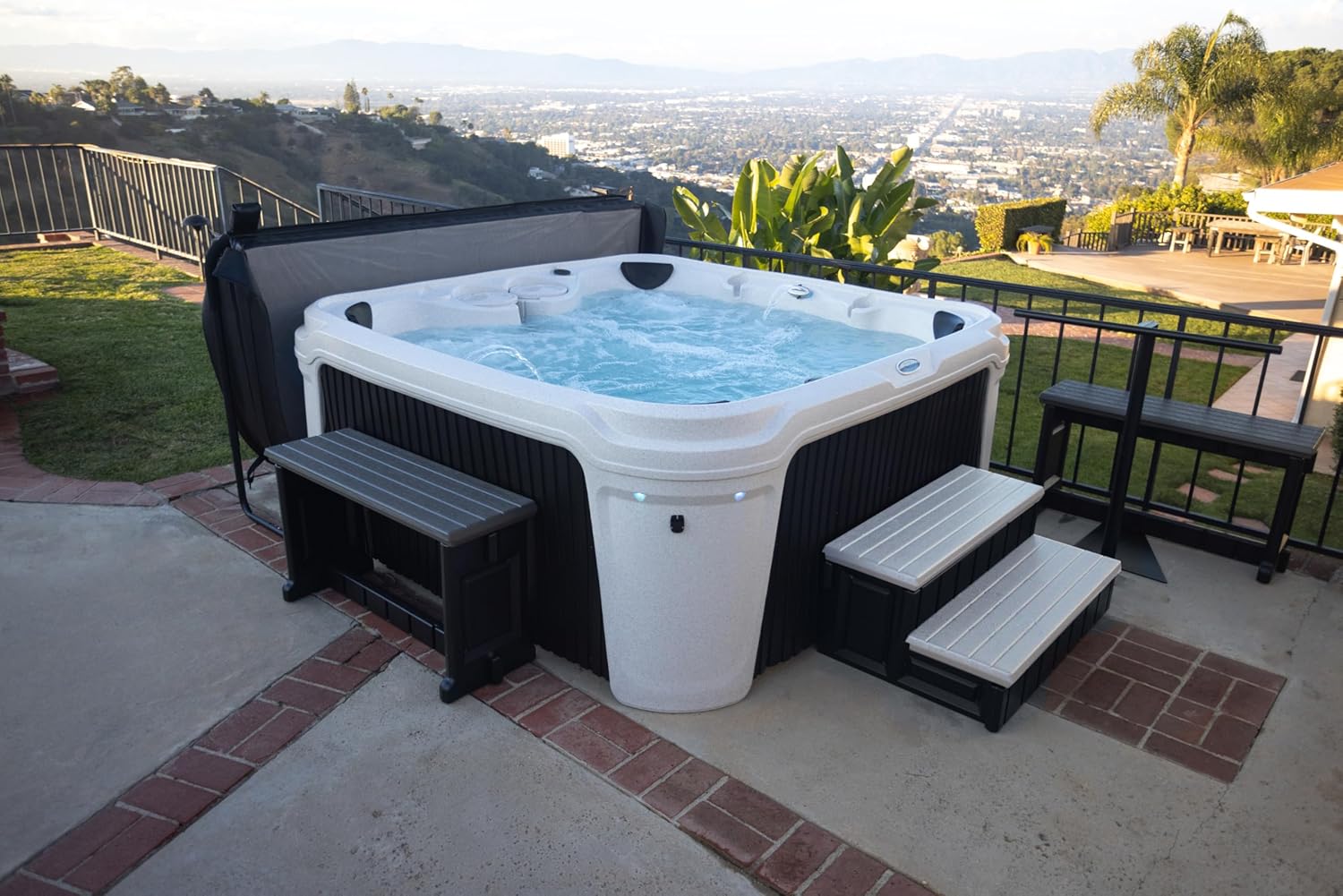 Confer Plastics Two Tier 36" Wide Deluxe Hot Tub Step. Non-Skid Spa Steps, Easy Installation, Sturdy, Long Lasting Upgrade to Your Space. Proudly Made in USA. - Grey