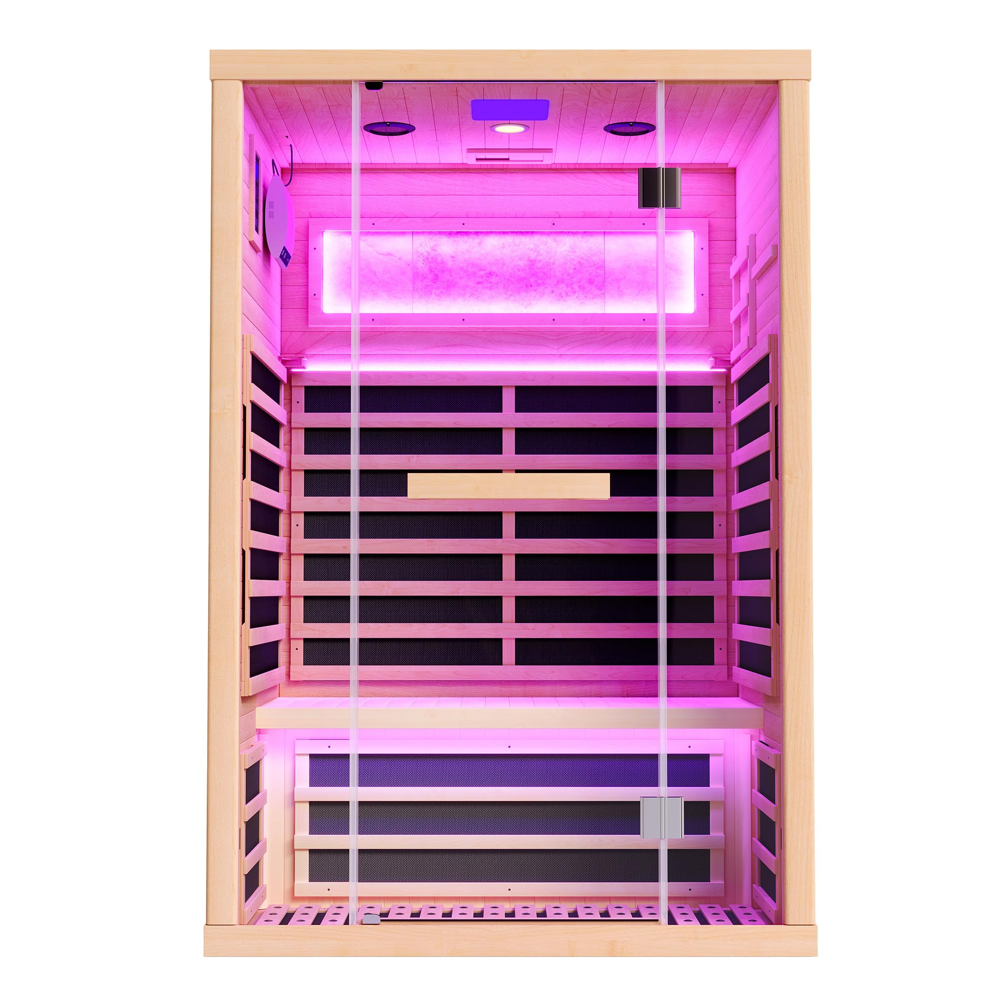 YUMPIE Outdoor Sauna 1 Person, Infrared Saunas for Home, Low EMF 110V Spruce Wood Dry Sauna with Tourmaline Stone Foot Warmer, 7-Color Light Therapy & 2 Bluetooth Speakers, 33.5"x35.4"x78.7"