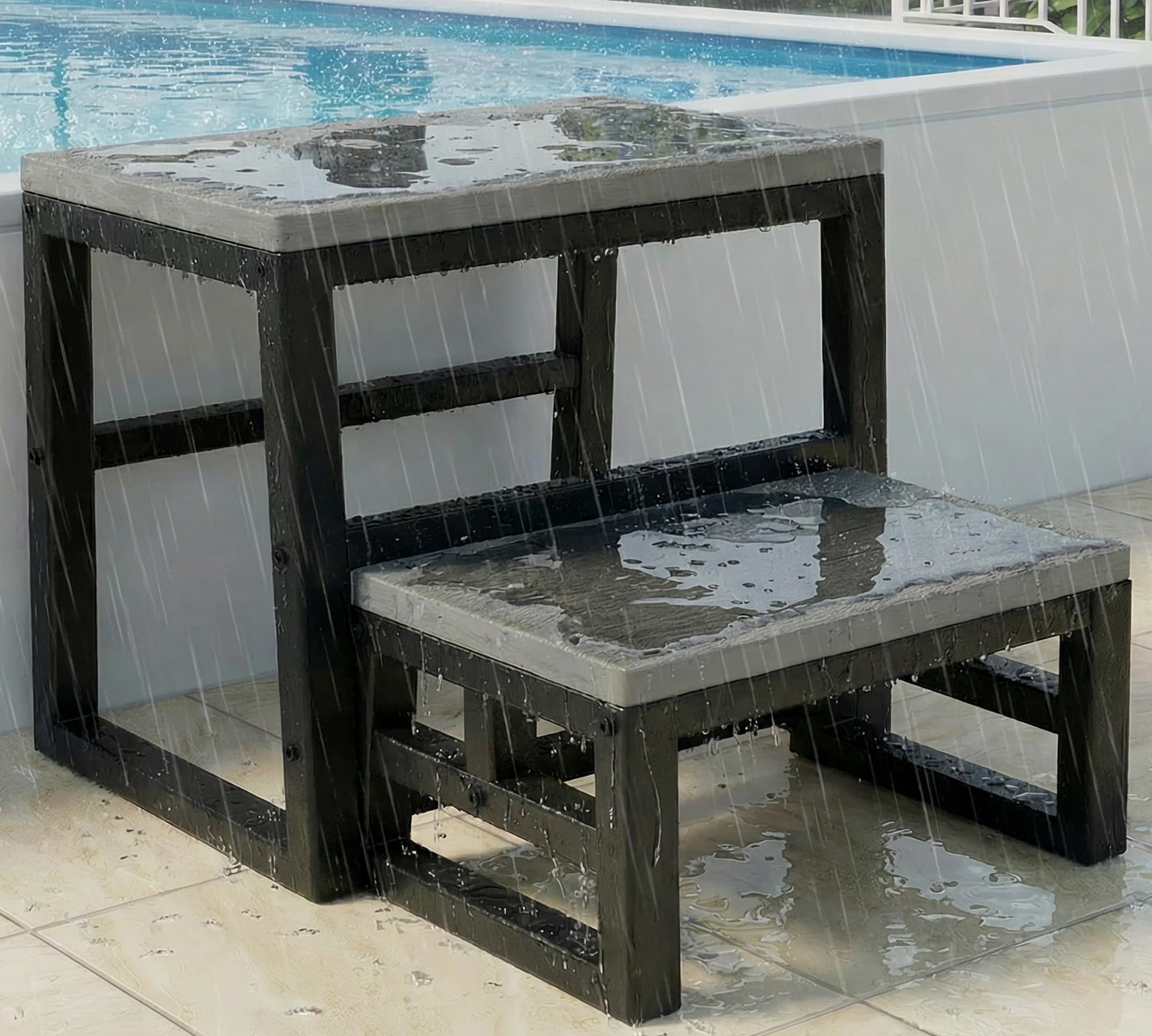 2-Step Waterproof HDPE Step Stools for Adults Kids, Heavy Duty Metal Frame Stepping Stools for High Beds, Non-Slip 2 Bedside Foot Stool with 500 Lbs+ Capacity, Kitchen, Bed, RV Step-Dark Brown