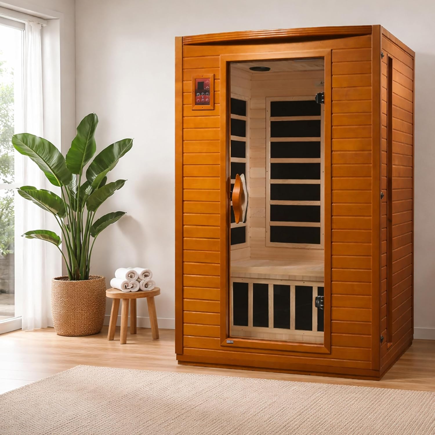 DYNAMIC SAUNAS Andora 2-Person Low EMF FAR Infrared Sauna with Red Light Therapy - Personal Indoor Dry Heat Wooden Sauna with Bluetooth Speakers for Home & Gym - Made from Canadian Hemlock Wood