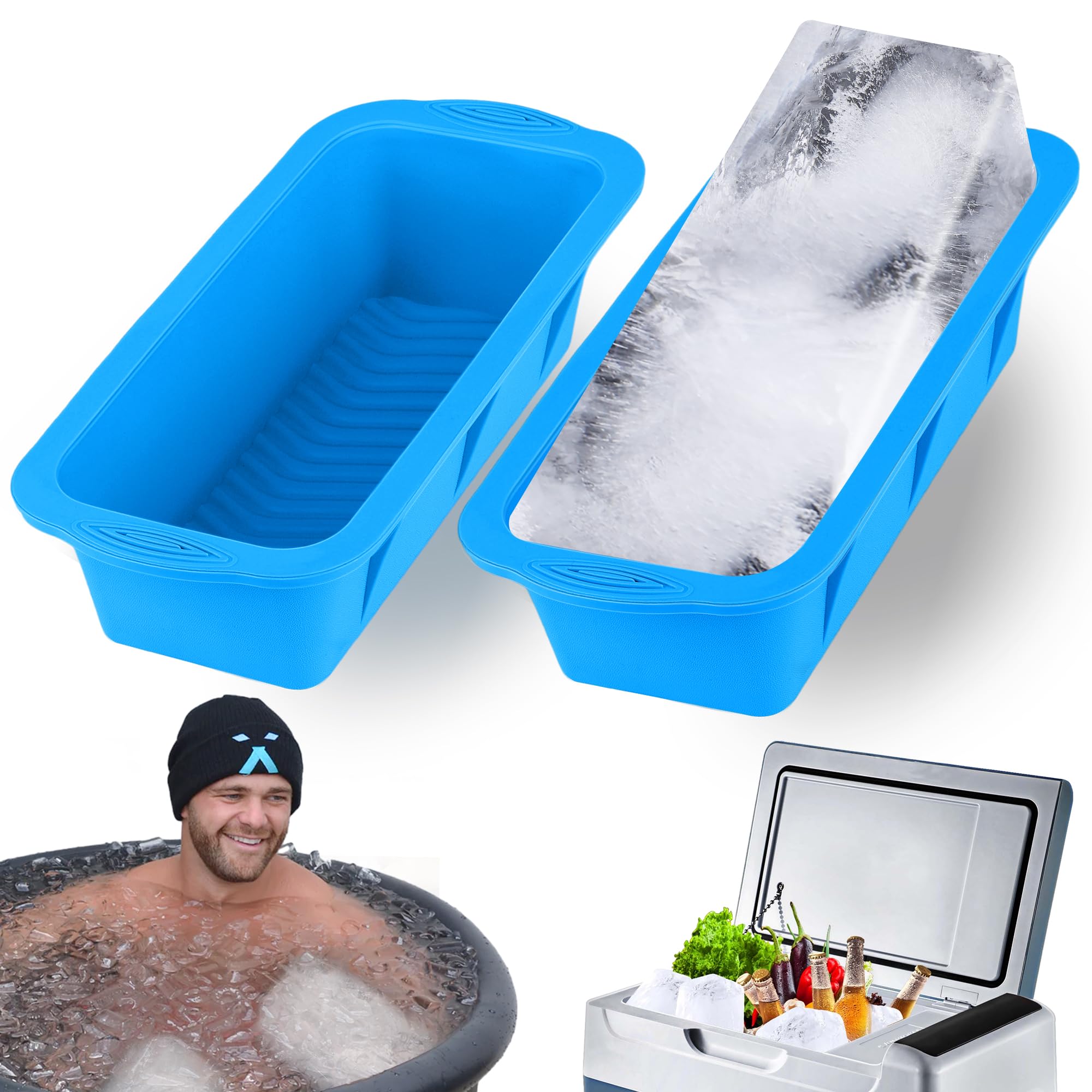 XANGNIER Extra Large Ice Block Mold,4 Pack 9.4lbs Ice Cubes for Cold Plunge or Coolers,Reusable Silicone Ice Molds for Ice Bath Chiller,Big Ice Tray