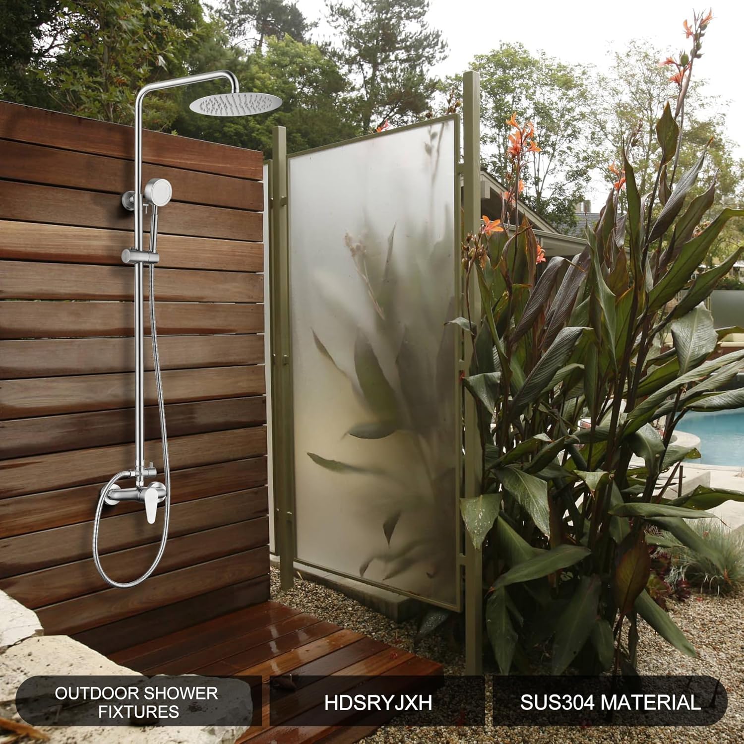 Shower Faucet -Shower System，Shower Faucets Sets Complete - Outdoor Shower Kit/Outdoor Shower Enclosure/Outdoor Shower Fixtures W/ SS304 Shower Head with Handheld High Pressure, Brushed Nickel