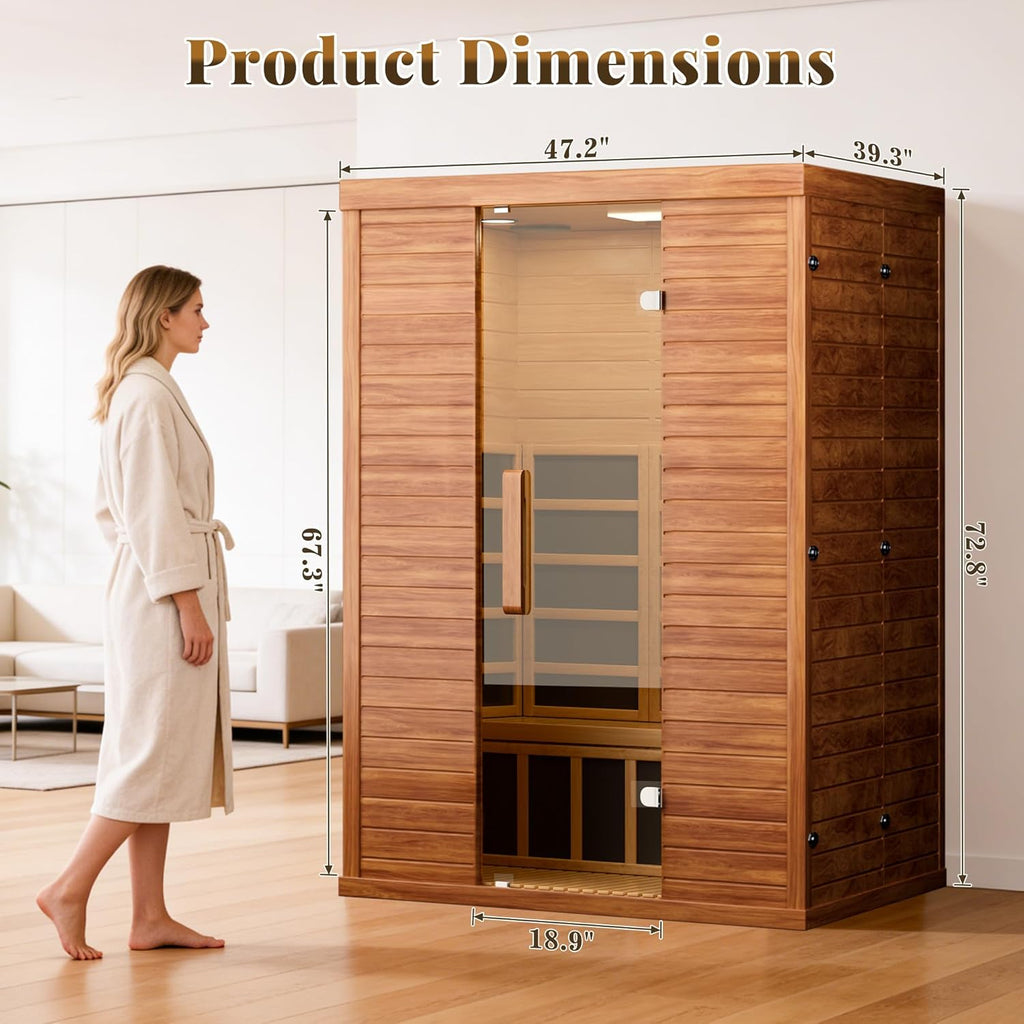 2 Person Infrared Sauna for Home, Smart App Control Home Sauna with WiFi & Bluetooth, Low EMF 1500W/120V LCD Heater, Indoor Sauna with Flame-Retardant Design