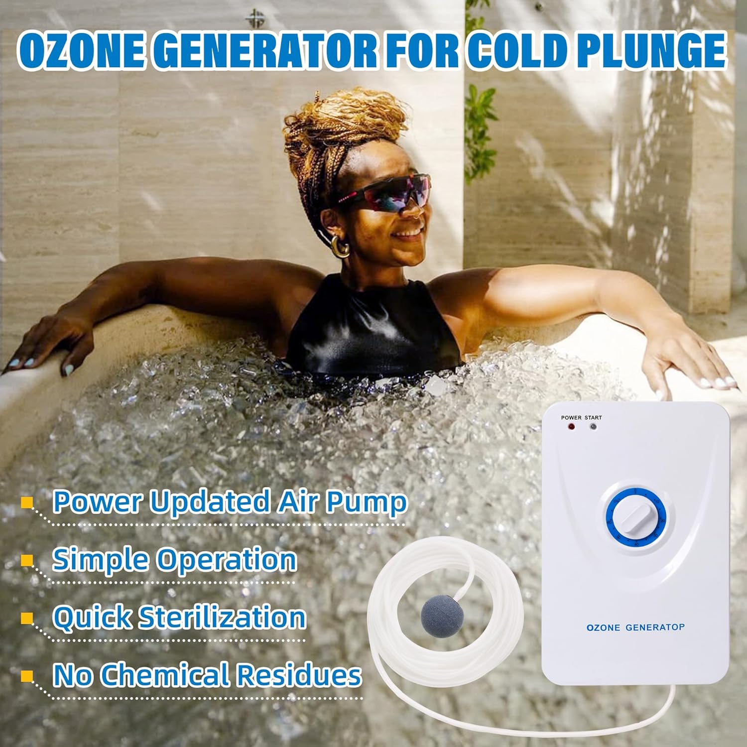 coospider-repta Ozone Generator for Cold Plunge Tub Ice Bath Tub with Timer Ozone Generator Water Keep Cold Plunge Tub Clean for Longer, Cold Plunge Filter Hot Tub, Spa, Cold Plunge Accessories