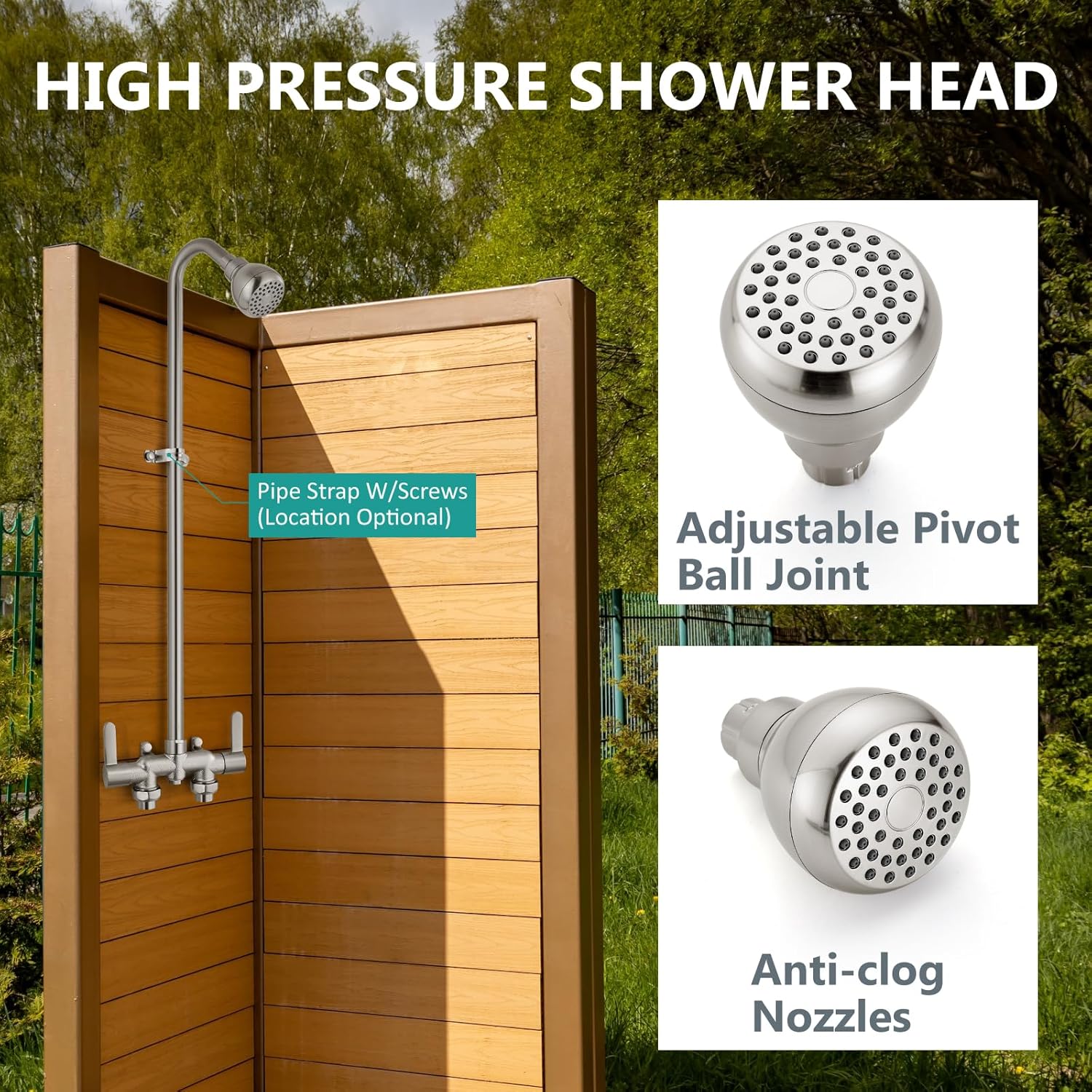 Aolemi Outdoor Shower Fixtures, 31" Exposed Shower System with Shower Head, 2-Handle Outdoor Shower Kit, 3 Inch Center Brass Mixing Valve, Brushed Nickel