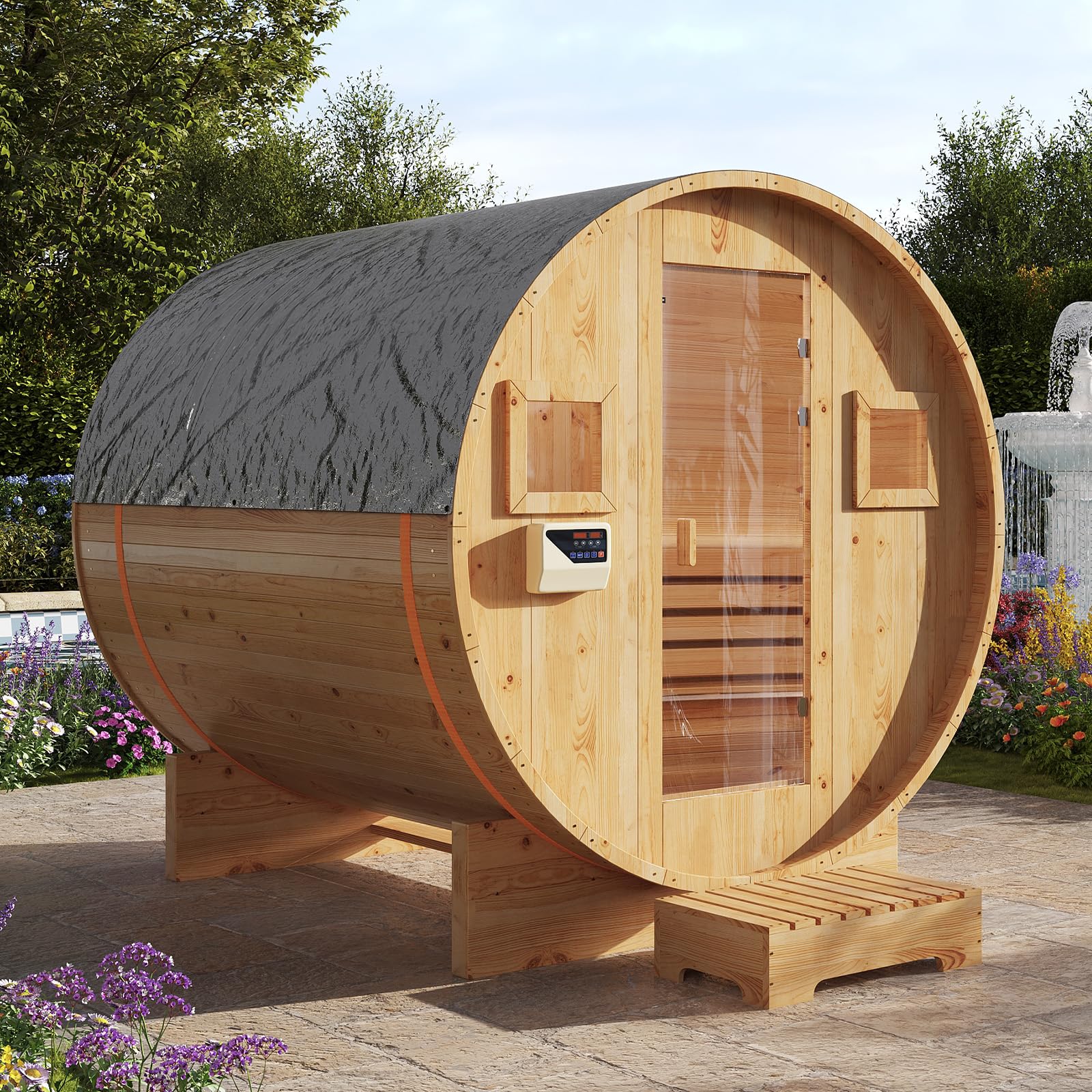 1-2 Person Wooden Infrared Saunas, Traditional Indoor Home Sauna with Control Panel,10 Chromotherapy, Bluetooth Speakers, Low EMF for House & Gym, 33.4 * 33.4 * 70 inch