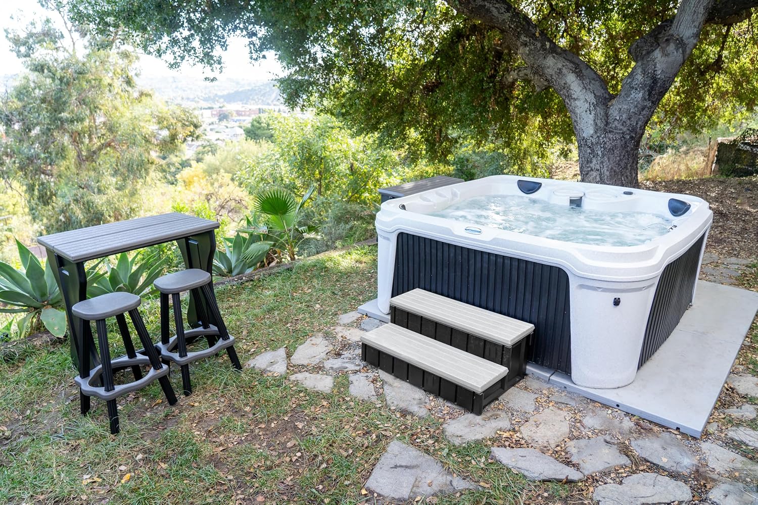 Confer Plastics Two Tier 36" Wide Deluxe Hot Tub Step. Non-Skid Spa Steps, Easy Installation, Sturdy, Long Lasting Upgrade to Your Space. Proudly Made in USA. - Grey