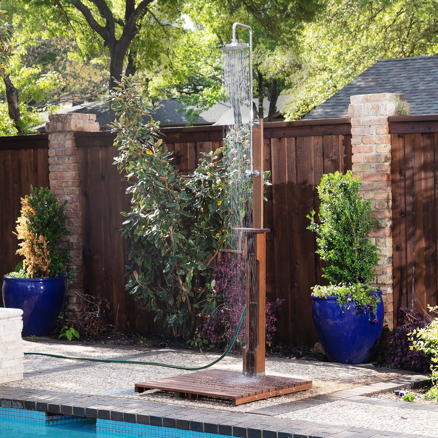 SEI Furniture Rain-Style Outdoor Shower, Oiled Eucalyptus - Natural